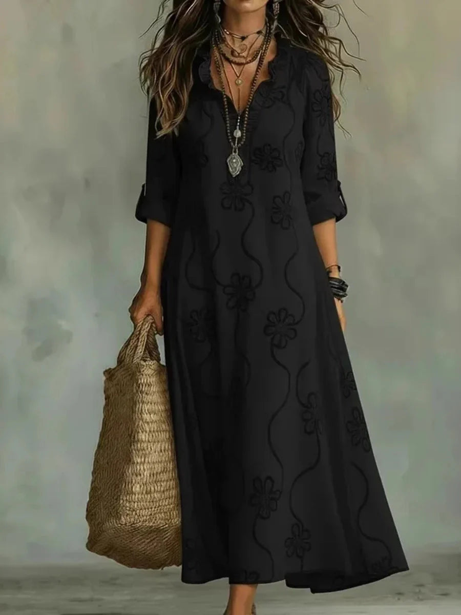 Vestido largo bordado de estilo bohemio