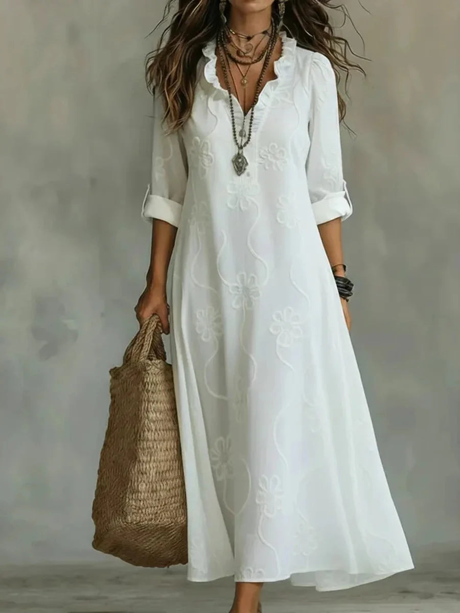 Vestido largo bordado de estilo bohemio