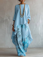 Traje fluido asimétrico con estampado floral