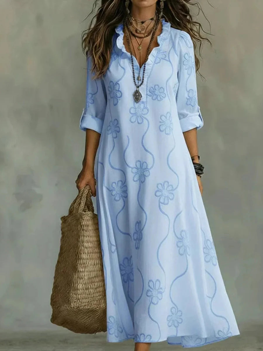 Vestido largo bordado de estilo bohemio