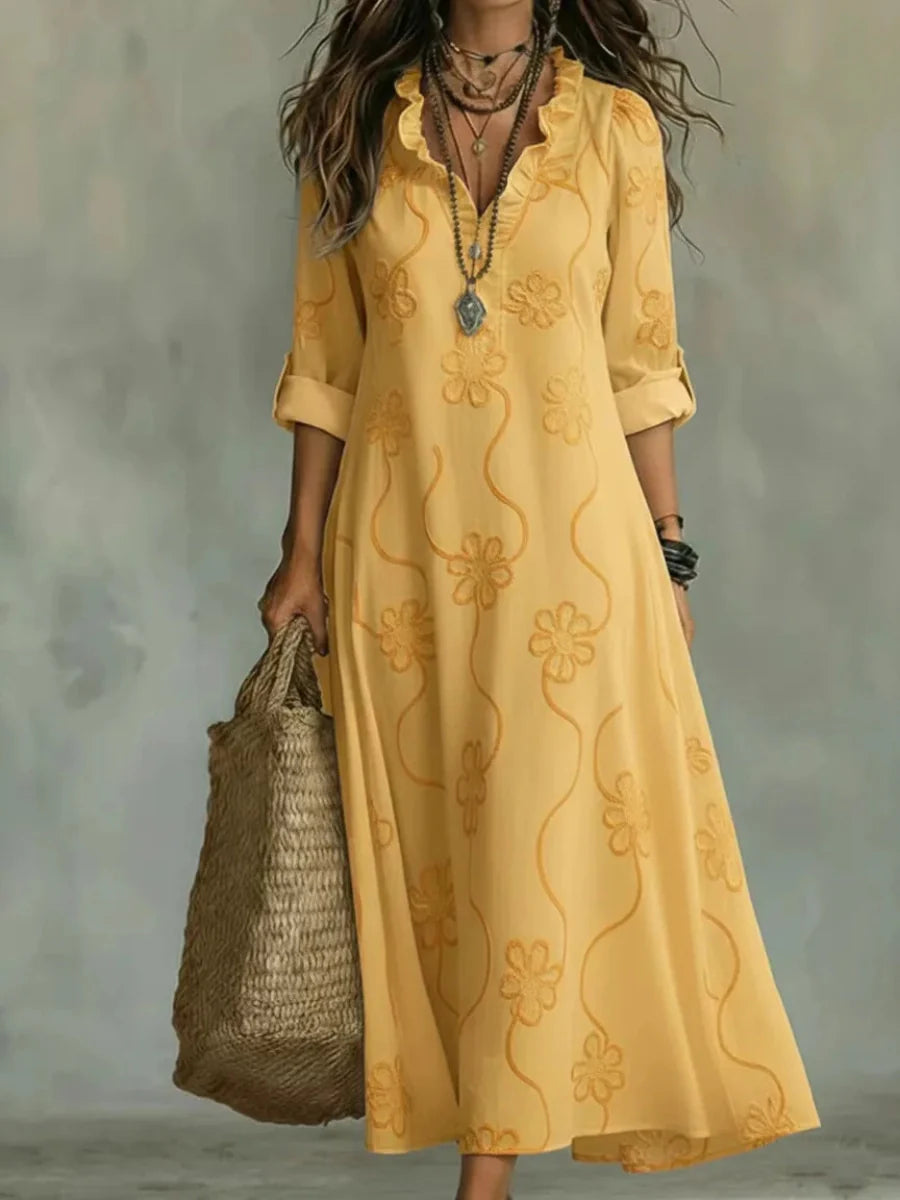 Vestido largo bordado de estilo bohemio