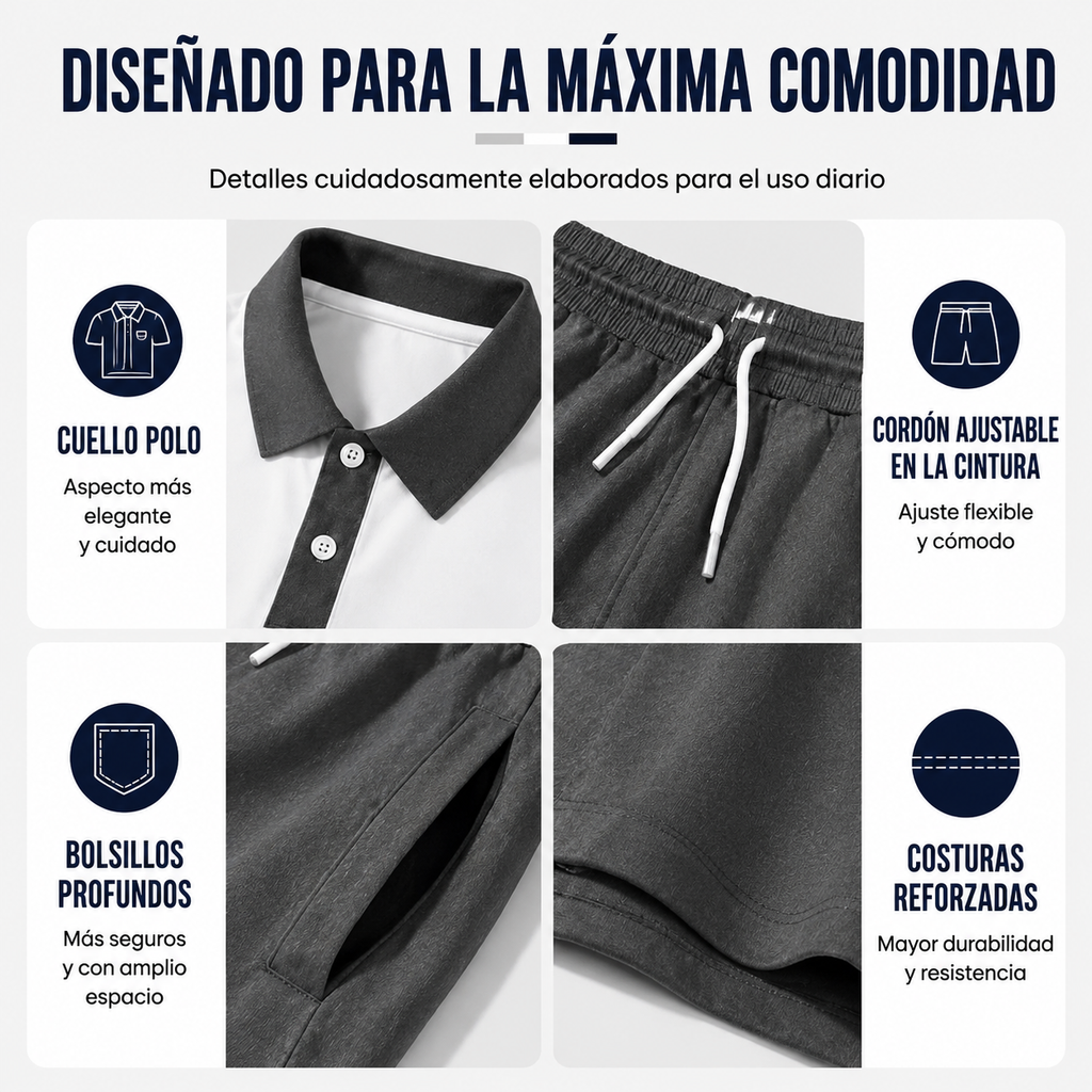 Conjunto de 2 piezas para hombre (camisa y pantalón corto)             cómodo, transpirable y versátil. Ideal para el verano, el tiempo libre y los viajes.