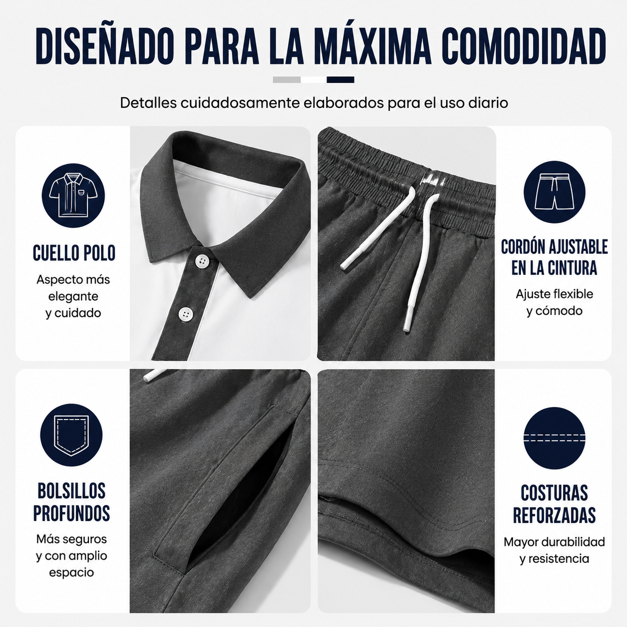 Conjunto de 2 piezas para hombre (camisa y pantalón corto)             cómodo, transpirable y versátil. Ideal para el verano, el tiempo libre y los viajes.