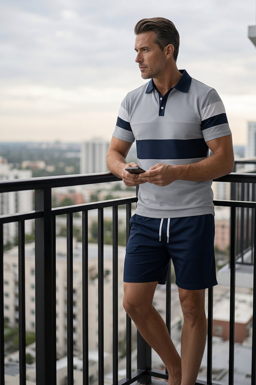 Conjunto de 2 piezas para hombre (camisa y pantalón corto)             cómodo, transpirable y versátil. Ideal para el verano, el tiempo libre y los viajes.