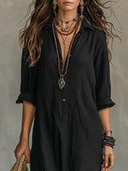Vestido largo tipo camisa con abertura