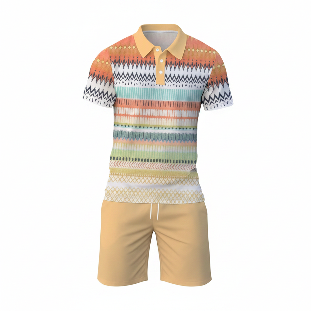 Conjunto de 2 piezas para hombre (camisa y pantalón corto)             cómodo, transpirable y versátil. Ideal para el verano, el tiempo libre y los viajes.